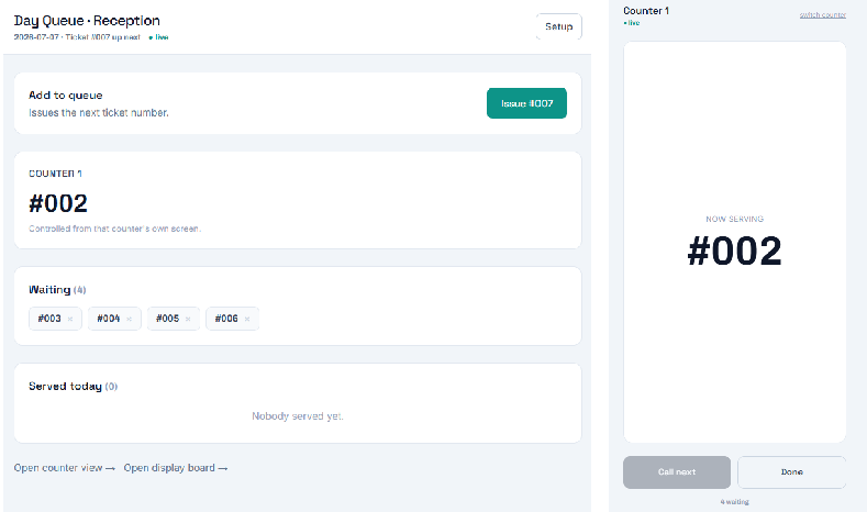 Daily Queue System monitoring dashboard